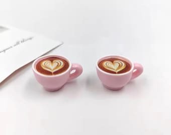 Dollhouse miniature pink coffee cups heart design