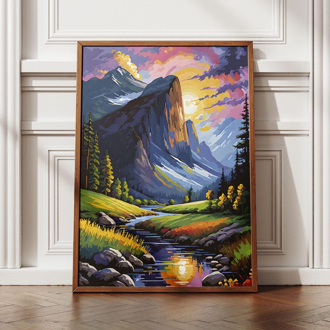 Mountain Alpine Landscape Oil Painting | Serene Landscape Wall Art ...