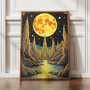 Ethereal Planet & Moon Printable Wall Art | Dreamy Cosmic Fantasy Digital Download | Celestial Surreal Space Landscape Home Decor