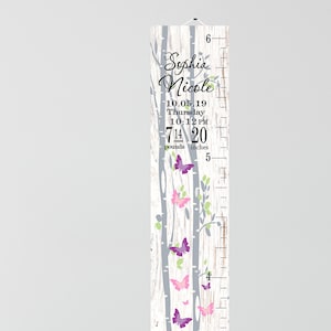 Gepersonaliseerde vlindergroeimeter roze canvas groeimeter, groeimeter meisje, lengtemeter