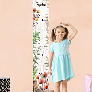 Groeigrafiek meisje wilde bloemen hoogteliniaal kindercanvas bloemen groeimeters