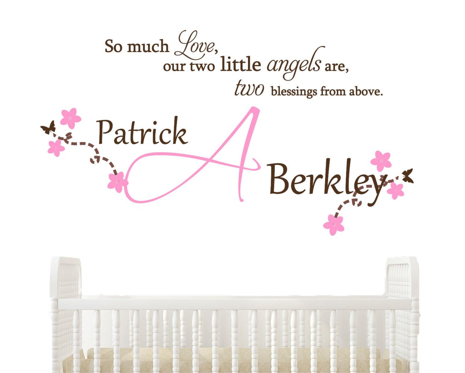 Twins wall decals Large Twins GIRLS theme Monogram Etsy