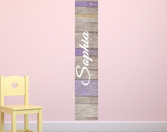 Growth Chart Personalized canvas with name  large  kids decor - Growing chart - Nursery baby Lilac