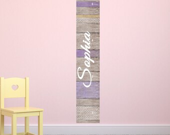 Groeimeter Gepersonaliseerd canvas met naam groot kinderdecor - Groeimeter - Kinderkamer baby Lila