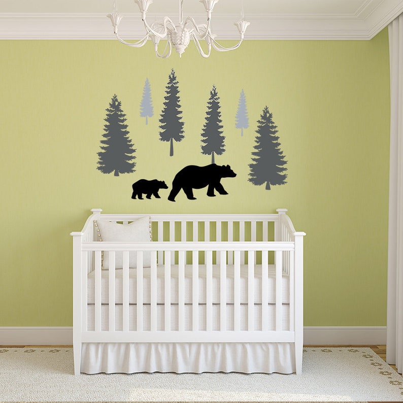 Woodland Nursery Wall Decals Pine Tree Wall Decals With Large Etsy