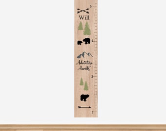 Growth Chart Mountains  Canvas Nursery Art - Woodland growth chart kids canvas room decor nature bears and mountains theme