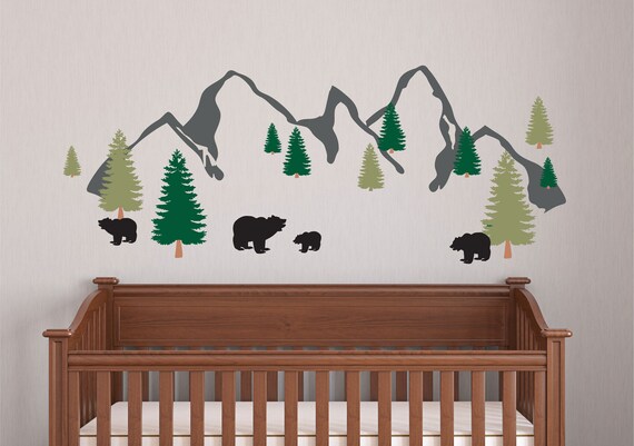 Mountains And Tree Nursery Wall Decal Forest Decor Boho
