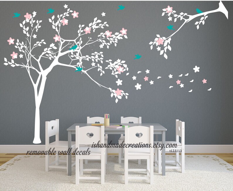white tree decal tree wall mural kids wall decal | etsy