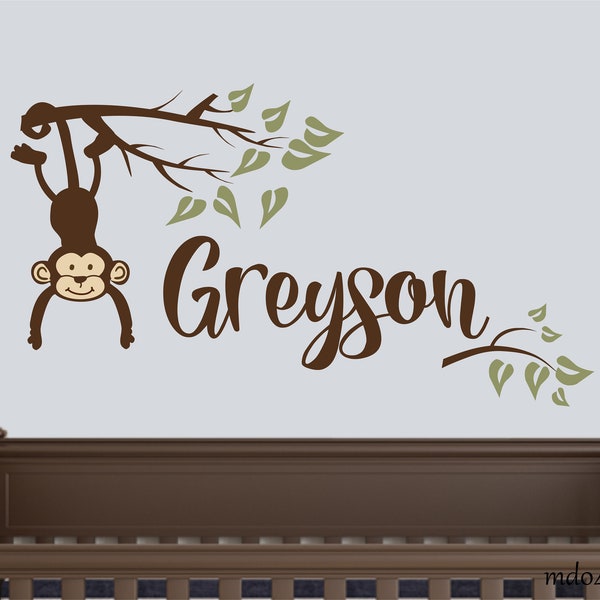 Baby MONKEY wall decal  Personalized Initial Name Vinyl Wall Decal perfect decoration for nursery or playroom