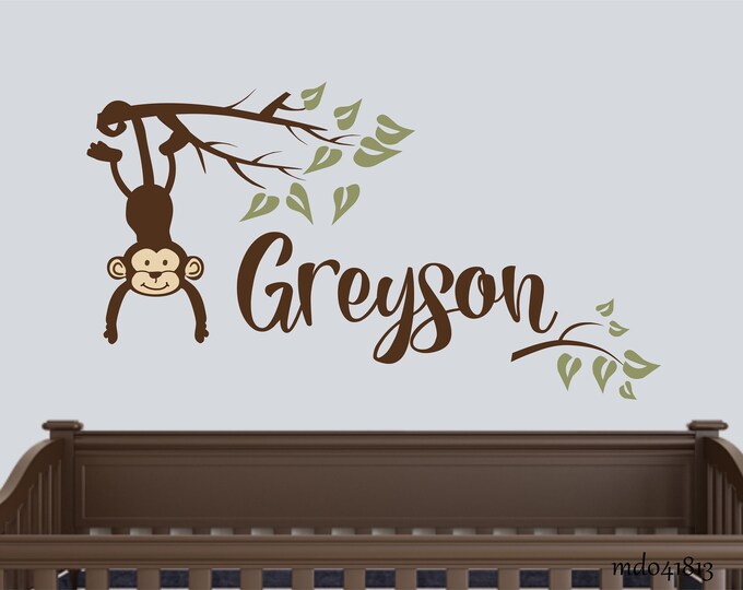 Baby MONKEY Wall Decal Personalized Initial Name Vinyl Wall Decal