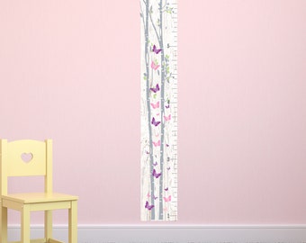 Growth Chart Canvas Flowers Wooden Kids Growth Chart - Height Ruler Girls Measuring Chart Family Name