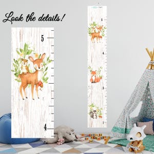 Children&#39;s Growth Chart Woodland Forest Deer Fox  Nursery Art - Woodland  growth chart kids canvas room