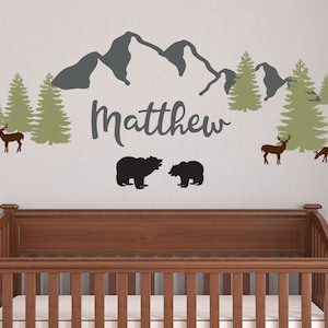 mountains wall decal nursery boho theme nursery wall sticker wall art bear trees wall decor kids wall decals