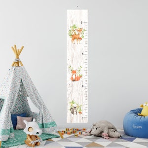 Cuadro de crecimiento infantil Bosque con ciervos y zorros Arte infantil - Cuadro de crecimiento de bosque para habitación infantil en lienzo