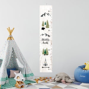 Berge Leinwand Wachstumstabelle Kinderzimmer Kunst - Wald Wachstumstabelle Kinder Leinwand Raumdekor Natur Bären und Berge Thema