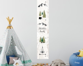 Mountains Canvas Growth Chart Nursery Art - Woodland  growth chart kids canvas room decor nature bears and mountains theme