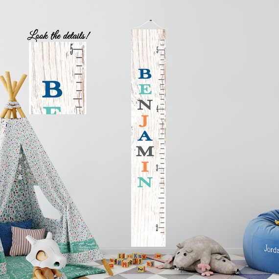 Personalize wood print Growth Chart canvas with name Personalized Growth Chart large size- kids decor - Growing chart - Nursery baby