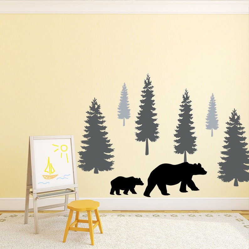 Woodland Nursery Wall Decals Pine Tree Wall Decals With Large Etsy