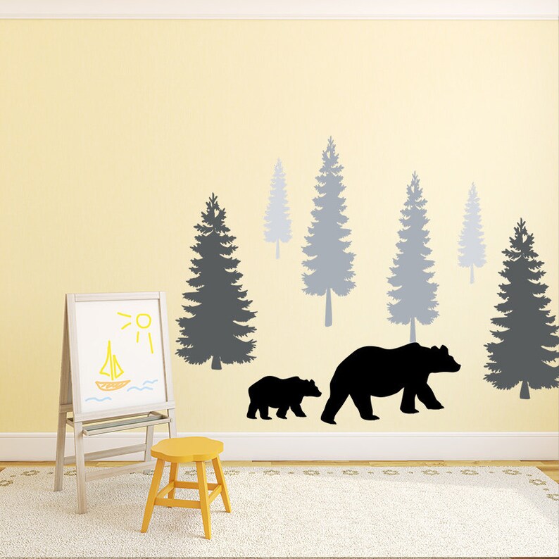 Woodland Nursery Wall Decals Pine Tree Wall Decals With Large Etsy