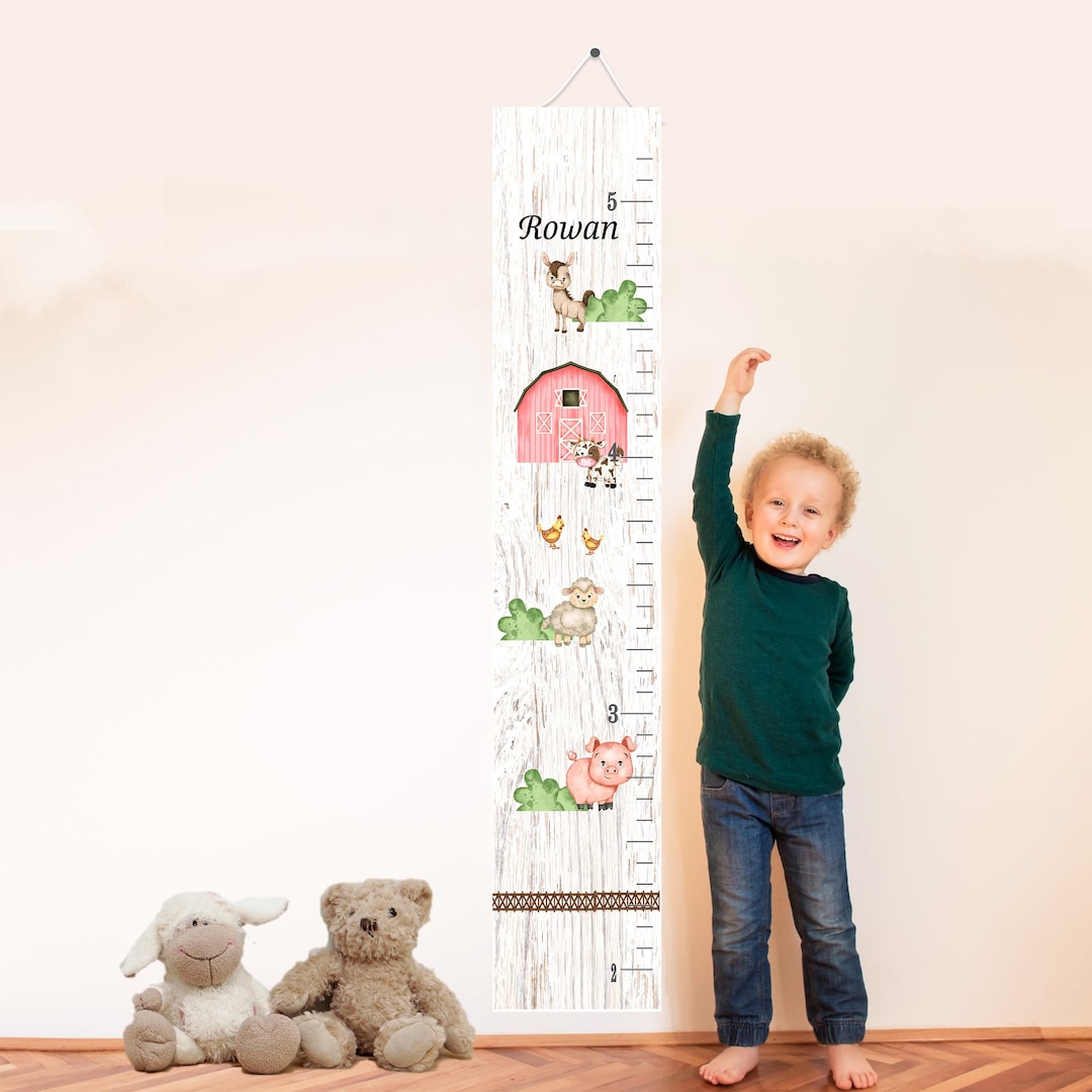 Farm Growth Chart Height Ruler Kids Canvas Cow Pig Barn Growth Charts ...