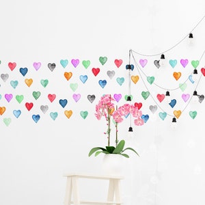 Baby Nursery Wall Decal Rainbow Hearts Wall Decal Watercolor  Fabric  Re Usable Wall Decal