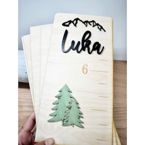 Personalisierte Wachstumstabelle Lineal Holz Berge Bär