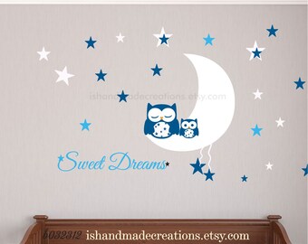 Owl Wall Decal Nursery Baby Boy Wall Sticker Moon Baby Wall Décor Gift For Baby Boy