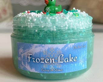 Frozen Lake Slime - Scented Clear Slime Green Shimmer with Bingsu and Foam Beads