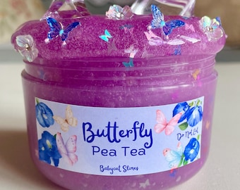 Butterfly Pea Tea Slime - Scented clear glue purple slime with sequins and flowers