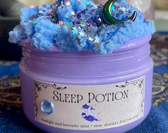 Lavender Scented Butter Slime: Sleep Potion with Cloud Topper & Glitter