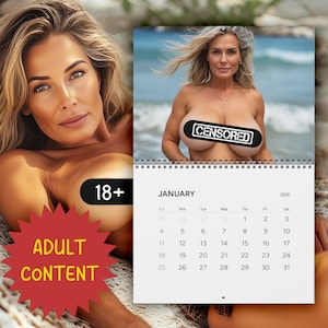 2026 Waifu Calendar With 50+ Women, Suntanned Sexy MILFs On The Beach, Artistic NSFW Busty MILF Wall Calendar, Mature 1