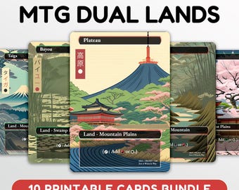 Japanese Dual Lands Cards, Printable MTG Proxy Dual Lands, MTG Dual Lands, Japanese Woodblock Full Art Bundle Commander EDH Digital Download