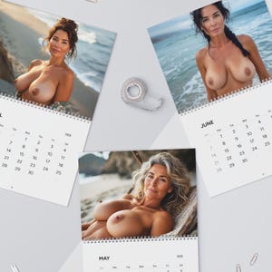 2026 Waifu Calendar With 50+ Women, Suntanned Sexy MILFs On The Beach, Artistic NSFW Busty MILF Wall Calendar, Mature 5