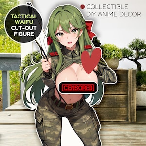Tactical Waifu Anime Figure, Printable NSFW Anime Camouflage Girl, Manga Sexy Anime Girl, Otaku Gift, Digital Download, Anime Pinup, MATURE
