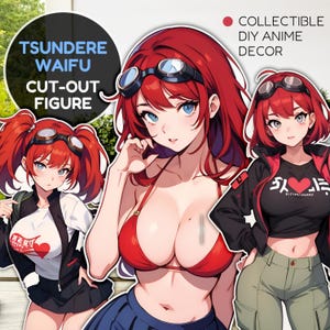 Tsundere Waifu Standee Set (3er Pack) | Druckbare Anime Figuren Bundle | Digitale Anime Kunst | Otaku Raum Dekor | Husbando Geschenkidee | Manga-Puppe
