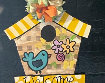 Handbemalter Türschild Willkommen Vogel Haus