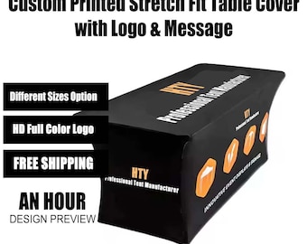 Maßgeschneiderte Stretch Fit Tischabdeckung | Business Event Logo Tischdecke, Custom Logo Trade Show, Christmas Fair Branded Table Cover