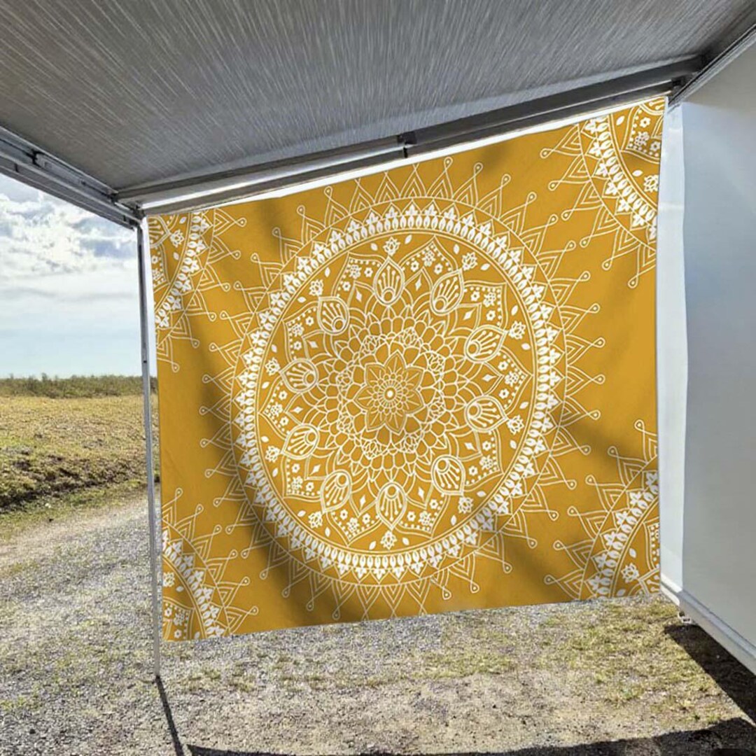 Camper Shade Sail With Piping Side Panel – Camping Privacy Screen for