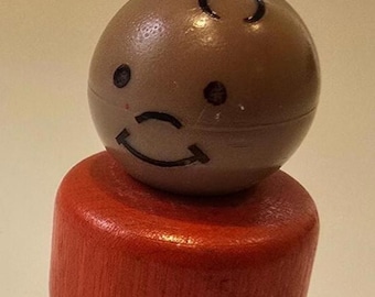 Vintage Fisher Price Little People African American Boy Red Wooden Body