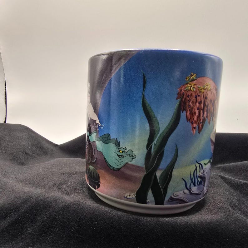 Vintage 90's Disney The Little Mermaid Ursula Flounder Mug Made in Thailand Blue image 3