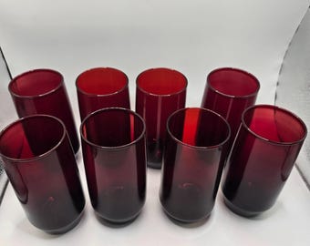 Vintage Anchor Hocking Royal Ruby Red Set Of 8 Glass Tumblers 5" Retro Drinkware
