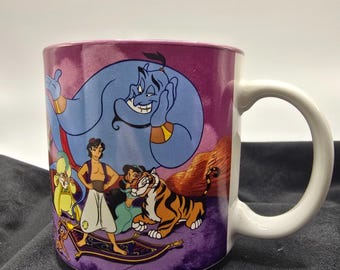 Vintage Disney Aladdin Coffee Mug Made in Japan Rare 1990s Agrabah Genie Jasmine