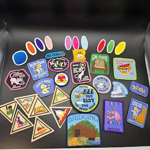 Lote de parches de Girl Scout Brownie, insignias de galletas Try-Its, lote mixto de más de 30 unidades POCGSC