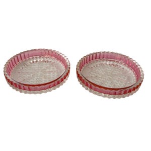 Vintage 1960s Pink Flashed Pressed Glass Coasters (Set of 2) – Diamond Starburst, Sawtooth Rim
