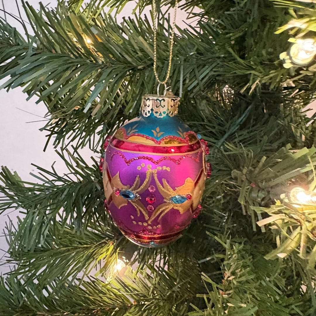 Department 56 Jewel Glass Ornament Pink Blue Gold Hand Painted