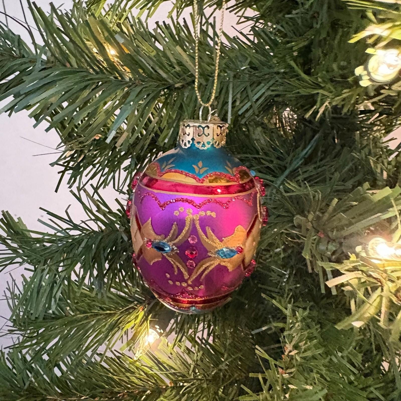 Department 56 Jewel Glass Ornament Pink Blue Gold Hand Painted