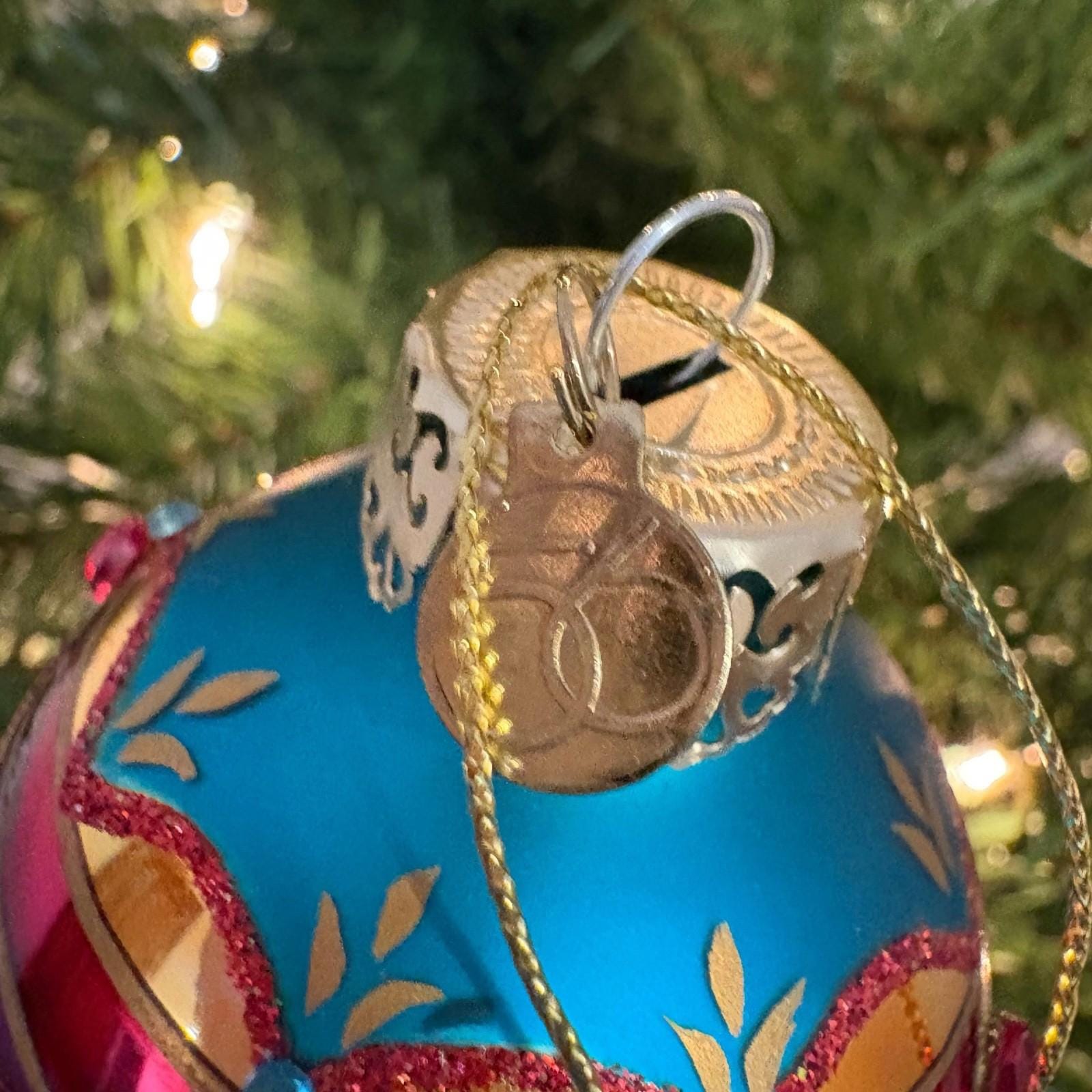 Department 56 Jewel Glass Ornament Pink Blue Gold Hand Painted