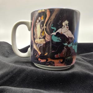 Vintage 90's Disney The Little Mermaid Ursula Flounder Mug Made in Thailand Blue image 2