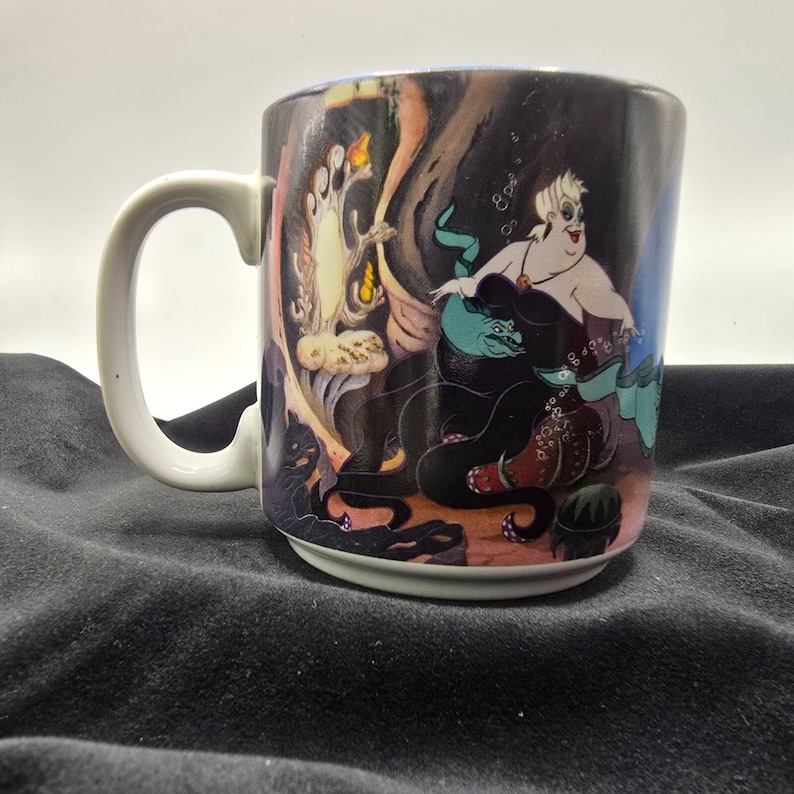 Vintage 90's Disney The Little Mermaid Ursula Flounder Mug Made in Thailand Blue image 2
