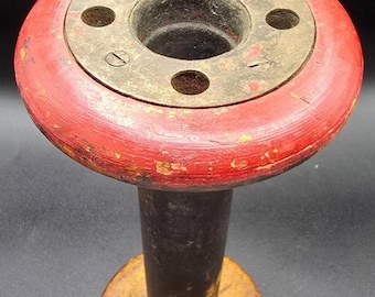 Antiek rood hout textielmolen spoelspoel primitief industrieel VTG-decor